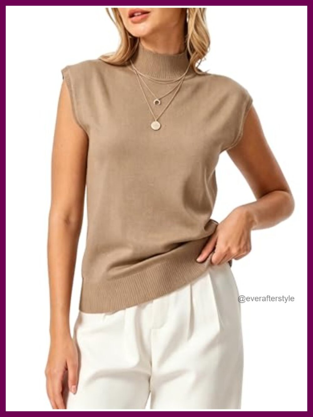 Sleeveless Mock Turtleneck Knit Sweater Vest
